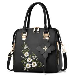 2022 Cute Big Fashion Shoulder Ladies Blue Floral Embroidery Designs Leather Womens Hand Bags