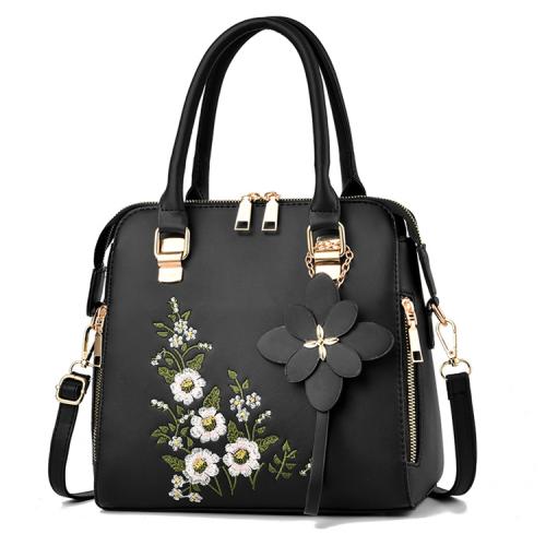 2022 Cute Big Fashion Shoulder Ladies Blue Floral Embroidery Designs Leather Womens Hand Bags