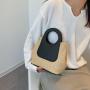 ZWY344 New Fashion Women Woven Handbag Colorblocking Elegant PU Handle Shopping Beach Bag Wholesale Daily Open Straw Bag