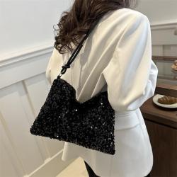 2024 New Texture Leisure Western Style Sequin Shoulder Bag Personalized Simplicity Crossbody Large Capacity Underarm Women's Bag