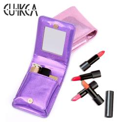 CUIKCA Lipstick Bag With Mirror Pink Pouch Laser Pu Leather Makeup Organizer Embroidered Purse