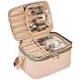 Double Layer Travel Makeup Bag with Strap Large Cosmetic Case Organizer Fits Bottles Vertically