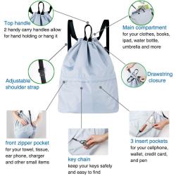 High Quality Custom Adjustable Waterproof Polyester Gym Drawstring Bag With Zipper Pocket