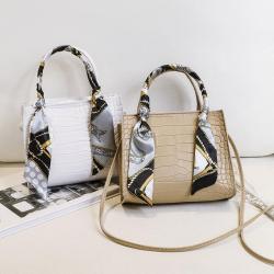 Silk scarf women's handbag 2024 ladies handbag pu leather women's bag diamond chain crocodile crossbody shoulder bag for women