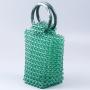 Fashion trend green acrylic round portable shell bag handmade beaded woven casual handbag for women 2024