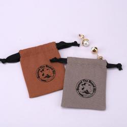 Screen Printed Mini 8Oz Canvas Jewelry Bag Drawstring Eco-Friendly Cotton Dust Gift Jewelry Pouch