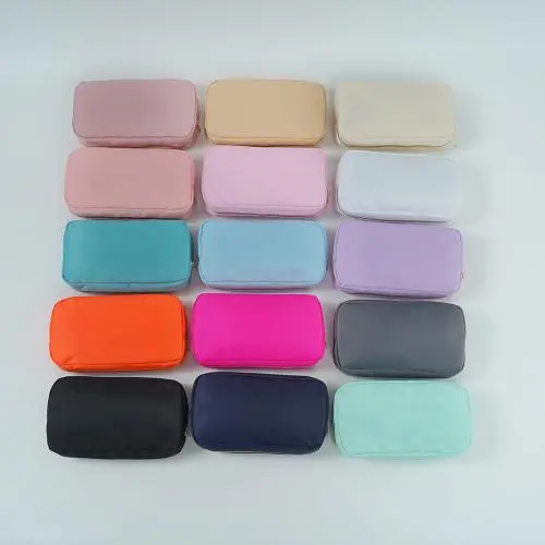 RTS Hot pink zipper cosmetic bag embroidery letters make up bag chenille letter patches nylon pouch nylon bag