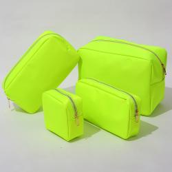 Keymay stock New candy color nylon pouch cosmetic bag custom Neon Green make up bag Embroidery patches bag