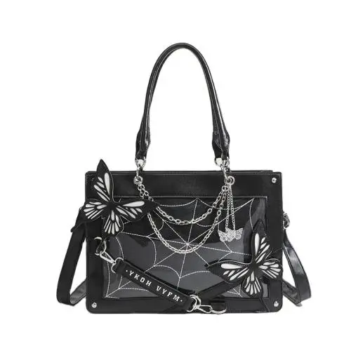 Custom Tote bag Butterfly Decoration PVC Transparent Window Women's Bag Portable Zipper Shoulder Niche Design Plus Logo