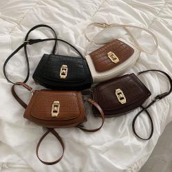 Contrast Color Stone Pattern Small Square Bag Street Fashion Pu Leather Magnetic Button Bag Niche Style Fashion Handbag