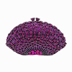 Handmade luxury women purse with hollowed out metal diamond bag bridal green fan shaped rhinestone evening bags