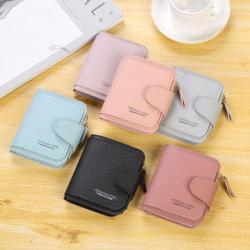 Ladies Zipper Button Short Wallet PU Leather Small Coin Purse Solid Color Multifunctional Purse carteras para mujer