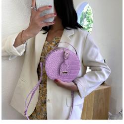Fashion Lady Designer Bag Round Embossing Alligator Pattern PU Leather Purse Bright Color Casual Cross Body Sling Bag for Women