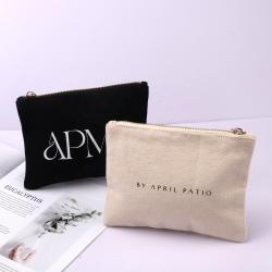 Small Eco-Friendly Custom Logo Printing Zipper Canvas Cosmetic Bag Plain Natural Black Cotton Canvas Makeup Pouch