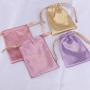 Custom Logo Printed Satin Jewelry Pouch With Ribbon Super Soft Silk Gift Perfume Cosmetic Hair Dust Bag