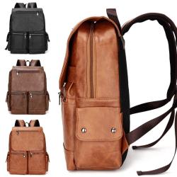OME904 New Vintage Men And Women Backpack PU Leather Simple Business Men Computer Bag Big Spacy Travel Bag Student Backpack