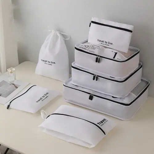Customized white black 8pcs packing cubes for storage luggage high quality travel organizer compression packing cubes set