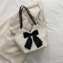 Korean Style 2024 Newest Women Bags Bowknot Ladies Tote Bags Large Capacity Canvas Shoulder Bags For Girls  Cutey