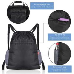 Gelory Factory Wholesale Drawstring Backpack With Waterproof Wet Stuff Compartment Water Bottle Pockets