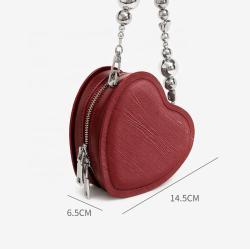 2022 Custom Fashion Heart Shape Chain Strap Lady Crossbag Bags PU Leather Small Women Factory Wholesale Handbags Zipper Mini Bag
