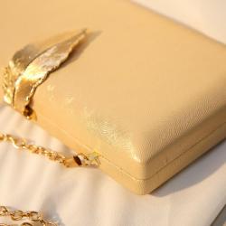 New metal leaf banquet bag with printed patterns for women's crossbody small square bag ladies evening clutch bag