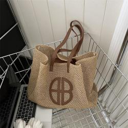 2024 New Woven Bag Collision Straw Handbag Fashion Trend Women's Shoulder Bag Tote Bag
