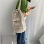 Korean Women's New Fashion Simple One-Shoulder Slanting Cross Bag Drawstring Pleated Large Capacity Canvas Bucket Shoulder Bag