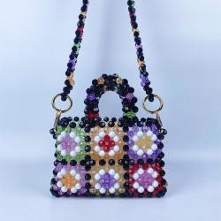 New Fashion Handmade Colorful Bead Checkered Woven Bag carteras para mujer 	 sac a main