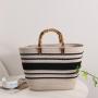 Striped Large Capacity Cotton Woven New Bamboo French Retro Straw Portable Beach Women'S Bag