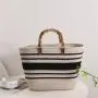 Striped Large Capacity Cotton Woven New Bamboo French Retro Straw Portable Beach Women'S Bag