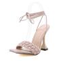 2021 Fashion Women Summer Woven Satin Block Heel Mules Ladies High Heel Square Toe  Dress Party Sandals