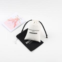 Custom Logo Printed Canvas Cotton Drawstring Dust Bag Black White Thick Cotton Jewelry Packaging Cosmetic Pouch