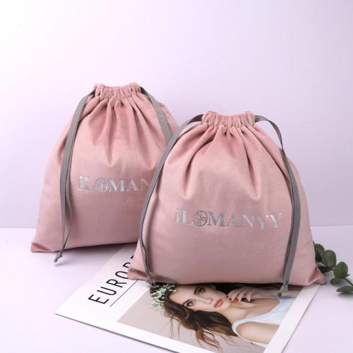 Super Soft Pink Velvet Promotion Shopping Bag Custom Logo Printing Velvet Dust Bag Gift Packaging Flannel Pouch
