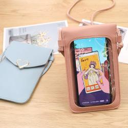New Ladies Fashionable Heart-Shape Decorated Transparent Touch Screen Mobile Phone Bag Simple Women's Student Messenger Bag
