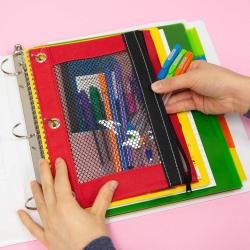 Gelory 3 Ring Binder Pouch Pencil Bag with Holes Clear Mesh Window 3-Ring Zipper Pencil Pouch for Students Stationery
