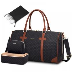 LOVEVOOK 21 in Weekender Bag with Toiletry pouch 3pc Overnight Bag with Shoe Quilted Gym duffle Wet Pocket Travel Duffle bag