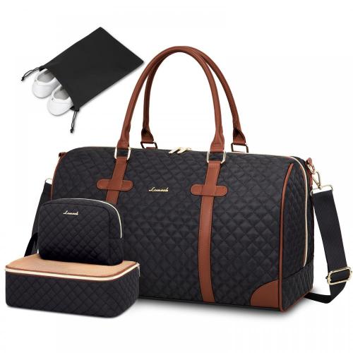 LOVEVOOK 21 in Weekender Bag with Toiletry pouch 3pc Overnight Bag with Shoe Quilted Gym duffle Wet Pocket Travel Duffle bag