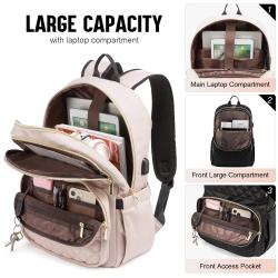 LOVEVOOK Quilted Nylon Travel Laptop Bag With Anti-Theft Zipper College School Bookbag with USB Port Men Women Laptop Backpacks