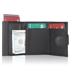 Factory wholesale metal card holder wallet leather pop up wallet aluminum credit card holder