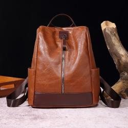 Wholesale Retro Oil Wax Soft Leather PU Large Capacity Women Leather Backpack