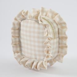 Personalized Logo Basic X-Large Pink Green Beige Ruffled Travel Makeup Pouches Gingham Pouch Bag Ruffle Cosmetic Toiletry Bag