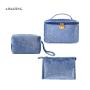 Blue Portable Makeup Case Large Velvet Cosmetic Bag  Luxury Toiletries Bag Custom Unisex Toiletry Bag Case