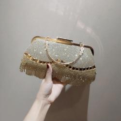 New rhinestone tassel ladies party clutch bag women luxury purses dress clutch bag golden dinner clutch bags evening handbags