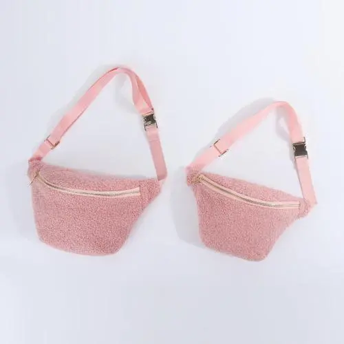 Keymay Bag Manufacturer Wholesale Custom Logo Sherpa Belt Bags Cell Phone Waist Bag Soft Teddy Crossbody Pink Fanny Pack