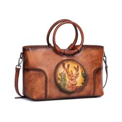2024 Custom Luxury Emboss Deer Leather Bag For Women Ladies Vintage Handbag