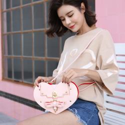 Custom pink heart angel white wings PU cute decorative women's bag Portable zipper shoulder niche design plus logo Tote bag