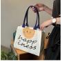2024 New Design College Student Shoulder Bag Leisure Smiling Face Letter Print Large Capacity Canvas Tote Bag