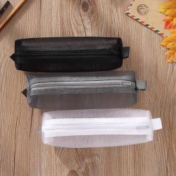 Transparent Mesh Clear Polyester Stationery Bag Wholesale Logo Printed Zipper Ducoment File Pencil Bag