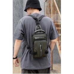 HR065 Men's New With USB Charge Nylon Chest Bag Fashion Casual Shoulder Crossbody Bag Waterproof Space Cloth Outdoor Backpack