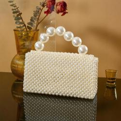 New Women's Pearl Beaded Clutch Evening Handbags for Formal Bridal Wedding Clutch Purse Prom Cocktail Party